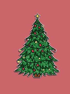 a green christmas tree on a pink background