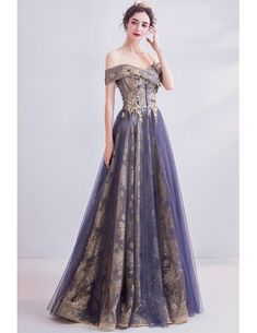 Purple Off-shoulder Prom Evening Dress, Purple Off-shoulder Prom Dress, Gold Strapless Gown For Prom Season, Purple Ball Gown For Gala During Prom Season, Gold Ball Gown With Sweetheart Neckline For Prom, Purple Off-shoulder Evening Dress For Gala, Gold Off-shoulder Prom Dress, Gold Off-shoulder Gown For Wedding, Gold Off-shoulder Dress For Prom Season