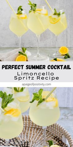 three glasses filled with lemonade and mint spritz