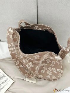 BirdinBag - Stylish Floral Shopper Bag Shopper Tote, Shopper Bag, Handle Bag, Color Khaki, Womens Tote Bags, Pink White, 4 Inch, Black Pink, Bag Lady