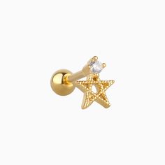 Dazzle like the night sky with this twinkling star stud earring! These shining gold or silver pieces will make any outfit sparkle with their on-trend stainless steel base, and the cubic zirconia on the corner adds the perfect touch of extra sparkle. They'll be as unique as a star in the night sky! Detail： -Post material: gold plated stainless steel or stainless steel -Used in healed piercings. -Tarnish proof and durable so you can wear it everyday without worry! Quantity & Measurement：-Gauge: 16 Gold Piercings With Star Charm As Gift, Elegant Gold Star Piercings, Back Piercings, Ear Style, On The Corner, Twinkle Star, Star Earrings Stud, The Night Sky, Star Studs