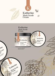 the packaging design for kelphenne mask scrub is shown in three different colors