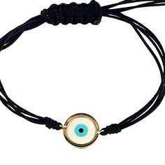 18k Solid Yellow Gold and Corian Evil Eye with Adjustable Black or Red Cord bracelet up to 8 inches Adjustable Cord Bracelet, Round Evil Eye, Evil Eye Design, Id Bracelets, Cord Bracelet, Eye Design, Evil Eye Bracelet, Cord Bracelets, Jewelry Gift Box