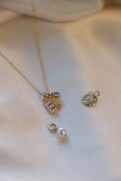 THESE ARE PREORDER, WILL SHIP BY CHRISTMAS Individual pearl initial charms. Ring will slide over chain. Gold plate/brass Charms Collection, Bachelorette Party Dress, Champagne Dress, Rehearsal Dinner Dresses, Rehearsal Dress, Maxi Dress Wedding, Reception Dress, Chain Gold, Birthstone Charms