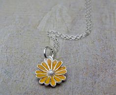 Yellow Daisy-shaped Jewelry Gift, Yellow Daisy Shaped Jewelry Gift, Spring Necklace, Jewelry Promotion, Daisy Pendant, Daisy Charm, Yellow Daisy, Daisy Necklace, Silver Earrings Handmade