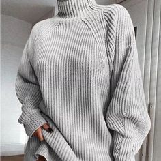 Warm Oversized Sweater For The Fall! Different Colors! Chunky Knit Sweater Dress, Plus Size Winter Outfits, Elegant Casual Dress, Long Sleeve Turtleneck Dress, Loose Tunic, Grey Sweater Dress, Turtleneck Sweater Dress, Drop Shoulder Sweaters, Striped Mini Dress