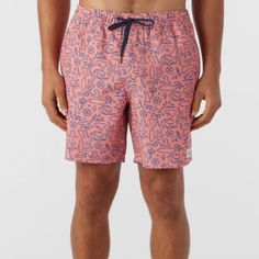 Ready for sunshine and long days at the beach or by the pool. Our trunks feature an elastic waist that's fully adjustable so you can get the perfect fit every time. Side pockets offer extra storage while the shorter outseam creates a vintage-inspired look. O'Neill Men's swim trunk 17" Outseam- well above the knee fit Hyperfreak stretch O'Neill Hyperdry Elastic waist with tunnel drawcord Hand pockets, back pocket Anti-rash hyperthread 53% Recycled Polyester, 37% Polyester, 10% Elastane Relaxed Fit Swimwear With Built-in Shorts For Surfing, Summer Beach Swim Trunks Short Length, Summer Swim Trunks For Beach, Short Length, Summer Swim Trunks For Beach In Short Length, Pink Swim Trunks For Beach Vacation, Pink Swimwear With Built-in Shorts For Beach, Pink Beachwear Shorts For Pool, Beachy Short Length Swim Trunks For Beach, Short Swim Trunks For Spring Beach Outings