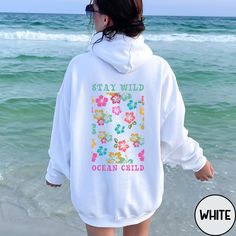 Summer Vacation Cotton Hoodie, White Cotton Beach Hoodie, Cotton Hoodie For Summer Vacation, White Cotton Hoodie For Beach, White Cotton Hoodie For The Beach, Summer Casual Hoodie With Letter Print, Casual Beach Season Hoodie Tops, Casual Beach Hoodie Top, Casual Summer Hoodie With Letter Print