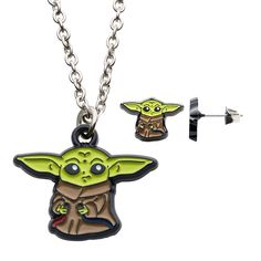 "This super cute Grogu necklace and earrings set is the best gift idea giveaway item for any loyal Star Wars fan on any occasion. It can also be a creative but unique party favor or souvenir item. This super cute Grogu necklace and earrings set is the best gift idea giveaway item for any loyal Star Wars fan on any occasion. It can also be a creative but unique party favor or souvenir item. Chain length: 18 in. with 2-in. extender Chain type: rolo Clasp: lobster claw Metal: stainless steel Backin Themed Jewelry Gift For Mother's Day, Themed Jewelry For Mother's Day Gift, Personalized Themed Jewelry Gift, Adjustable Themed Necklace For Collectors, Novelty Jewelry Gift Set With Matching Earrings, Silver Themed Earrings As A Gift, Themed Charm Jewelry For Birthday, Themed Birthday Jewelry With Charms, Novelty Jewelry Gift For Mother's Day