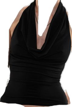 Party V-neck Halter Top With Built-in Bra, V-neck Halter Top With Built-in Bra For Party, Fitted Cowl Neck Party Top, Fitted Cowl Neck Top For Party, Fitted Cowl Neck Tank Top For Party, Versatile Stretch Backless Halter Top, Black Cowl Neck Top For Night Out, Chic Stretch Tank Top With Ruched Back, Chic High Neck Tank Top For Night Out