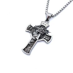 Jesus Cross Crucifix Pendant Necklace Christian Jewelry 316L Stainless Steel 24" | eBay Stainless Steel Crucifix Necklace With Adjustable Chain, Engraved Stainless Steel Cross Necklaces, Stainless Steel Chain Necklace With Cross Pendant, Metal Crucifix Necklace With Adjustable Chain, Vintage Stainless Steel Necklaces With Box Chain, Vintage Stainless Steel Box Chain Necklaces, Metal Crucifix Necklace As Gift, Metal Crucifix Chain Necklace, Metal Crucifix Jewelry With Adjustable Chain