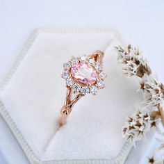 Pink Sapphire Ring Rose Gold, Sapphire Ring Rose Gold, Oval Halo Ring, Pink Engagement Ring, Pink Sapphire Ring Engagement, Diamond Anniversary Bands, Pink Sapphire Ring, Ruby Engagement Ring, 14k Rose Gold Ring