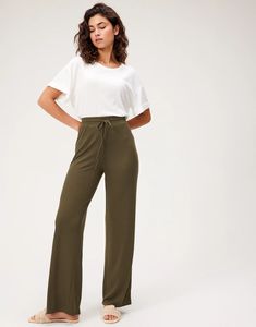 Adore Me, Lounge Pants, Dark Green, Elastic Waist, Wide Leg, Lounge, Spandex, Elastic, Pants