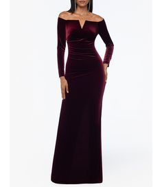 Shop for Xscape Velvet Off The Shoulder Split Neck Long Sleeve Pleated Front Gathered Back Gown at Dillard's. Visit Dillard's to find clothing, accessories, shoes, cosmetics & more. The Style of Your Life. Long Sleeve Semi Formal Dress, Long Sleeve Velvet Gown, Long Sleeve Formal Dress, Satin Formal Gown, Burgundy Velvet Dress, Velvet Evening Dress, Formal Wedding Guest Dress, Velvet Dress Long, Sherri Hill Prom Dresses