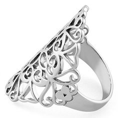 Top of ring width: 32.1mm

      Band width: 5.2mm

      Shank width: 3.3mm

    
 
       Metal:  925 sterling silver

      Finish: high polish Quality Rings, Floral Ring, Sterling Silver Filigree, Silver Filigree, Floral Rings, Silver Bracelet, Rings For Men, Abstract Artwork, 925 Sterling Silver