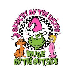 the grinch on the west side logo is shown in pink and green with an image of