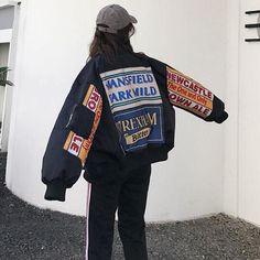 Vintage Racing Jacket, Preppy Aesthetic Outfits, Print Outerwear, Streetwear Korean, Y2k Aesthetic Fashion, Streetwear Aesthetic, Racing Jacket, Oversized Jacket