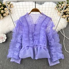 Cute V-Neck Ruffle Top, Long Sleeve Fashion TopFabric: BlendedColor: Purple, White, Red, Pink, Black.Size(cm): Free SizeLength 47cm Bust 98cm Sleeve Length 55cm Fall V-neck Ruffled Tops, V-neck Party Top With Ruffle Hem, Spring Long Sleeve Ruffled Tops, Spring Ruffled Long Sleeve Top, Purple Tops With Ruffles And Ruffled Collar, Summer Purple Blouse With Ruffles, Party Long Sleeve Top With Ruffle Hem, Long Sleeve Party Top With Ruffle Hem, Fall Ruffled V-neck Tops