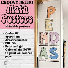 an advertisement for the grooy retro wall posters printable poster is displayed in front of a white brick wall