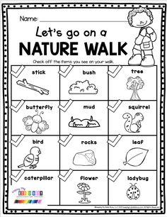 the nature walk worksheet for kids to learn how to write and draw pictures