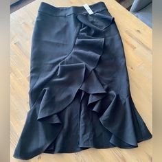 Ny & Co., Nwt, Black, Pencil Skirt W Ruffle Front; 10 Black Knee-length Skirt With Ruffles, Black Ruffled Knee-length Skirt, Black Ruffled Skirt For Workwear, Black Ruffled Skirt For Work, Leopard Pencil Skirt, Bodycon Pencil Skirt, Faux Leather Pencil Skirt, Red Pencil Skirt, Striped Skirt Pencil