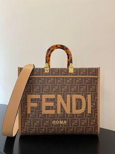 FI Sunshine Medium Brown FF jacquard fabric shopper Bag For Woman 31cm/12in Fendi Bag, Isle Of Man, Shopper Tote, Jacquard Fabric, Shopper Bag, Medium Brown, Hand Bags, Fendi Bags, Bago