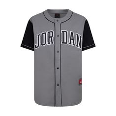 Baseball vibes with a basketball legacy. Showcase your love for both games in the Jordan HBR Baseball Jersey. Made with lightweight fabric, this jersey buttons down the front. It features heat-sealed Jordan and 23 logos on the front and back. Pair it with your AJ1s for a look worth posting on your socials. Button down jersey. Heat-sealed appliques logos at the front and back. Imported. Collegiate Cotton Basketball Jersey, College Baseball Jersey In Team Colors, College Team-colored Cotton Baseball Jersey, Basketball Team Logo Cotton Jersey, Cotton Basketball Jersey With Team Logo, Game Day Cotton Baseball Jersey With Team Logo, Throwback Team-colored Cotton Baseball Jersey, Varsity Cotton Jersey With Team Logo, College Cotton Jersey With Team Logo