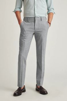 Men's Stretch Wool Dress Pants | Bonobos Fitted Chinos With Button Closure And Straight Legs, Fitted Straight Chinos With Button Closure, Fitted Chinos With Button Closure, Slim Fit Straight Bottoms For Spring, Spring Slim Fit Straight Bottoms, Tailored Flat Front Bottoms With Pockets, Slim Fit Bottoms With Pockets For Business Casual, Casual Fitted Dress Pants With Belt Loops, Fitted Chinos With Button Closure For Business Casual