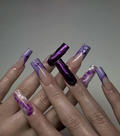 Edgy Purple Nails, Purple Nail Design, Dark Purple Nails, Concert Nails, Nail Goals, April Nails, Purple Acrylic Nails, Formal Nails