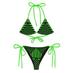 Stay comfortable and stylish all summer with this All-Over Print Recycled String Bikini set. It’s made from soft recycled polyester with double-layering and UPF 50+. Style the straps how you like, and get ready to swim! • Soft and stretchy material with UPF 50+ • Sizes up to 6XL • Bikini top comes with removable padding for comfort • Multiple ways to tie and style the bikini set • Color design options for swimwear lining Disclaimers: • Due to the 2-layered construction and internal stitching, a visible stitch may appear in the crotch seam of the bikini bottom. This is a normal part of the manufacturing process and does not impact the quality or performance of the product. • To make your All-Over Print Recycled String Bikini last longer, thoroughly rinse it off after each use and get rid of Black String Swimwear For Beach, Festival Triangle Swimwear With Adjustable Straps, Triangle Beachwear Swimwear For Poolside, Triangle Swimwear With Adjustable Straps For Festivals, Triangle Swimwear With Adjustable Straps, Triangle Beachwear For Poolside, Beachwear Triangle Swimwear With Adjustable Straps, Triangle Beachwear Swimwear For Beach Season, Green Seamless Swimwear For Beach Party