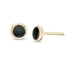 Subtle yet charming, these stud earrings complement her casual attire. Fashioned in 14K gold, each cute earring showcases a black enamel-finished disc wrapped in a yellow gold polished frame. Buffed to a brilliant luster, these post earrings secure comfortably with friction backs. Classic Yellow Gold Earrings With Black Enamel, Gold Earrings With Black Enamel In 14k Gold, Red Earrings Stud, Mens Gold Jewelry, Mens Silver Rings, Rings Cool, Unique Gemstones, Gothic Jewelry, Jewelry Online Shopping