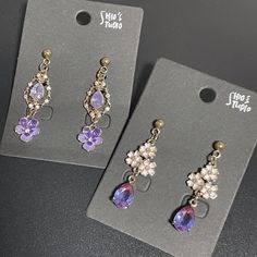 !! ONLY ONE !! ◈ All earrings are unique and are limited  ◈ All materials are from from Japan ◈ 16k Gold ◈ Fashionable accessories ◈ Practically weightless Elegant Purple Teardrop Flower Earrings, Purple Drop Chandelier Earrings As Gift, Dangle Crystal Earrings With Flower Charm As Gift, Flower Shaped Crystal Earrings For Gift, Flower-shaped Crystal Earrings For Gift, Flower Shaped Chandelier Earrings For Gift, Purple Jewelry With Dangling Charms For Gifts, Vintage Dangle Flower Earrings For Party, Gold Crystal Flower Shaped Earrings For Gift