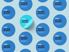 a set of blue stickers with the text free stocker mockup