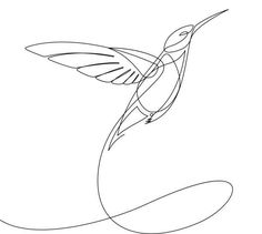 a single line drawing of a hummingbird in flight