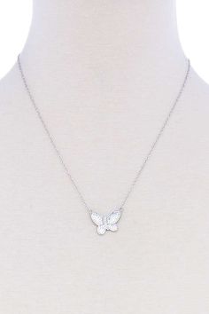 Imported CUTE BUTTERFLY CHIC NECKLACE Rhodium FBJ Cute Butterfly Chic Necklace split Necklaces approx. 18" split Necklaces Aesthetic, Aesthetic Butterfly, Metal Cuff Bracelet, Chic Necklace, Cute Butterfly, Butterfly Necklace, Rhinestone Necklace, Fashion Jewelry Necklaces, Metal Bracelets