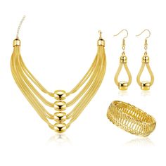 PRICES MAY VARY. ✦African Jewelry Set✦ You will receive 3Pcs gold jewelry set for women, include 1 piece of adjustable cuff bracelet, 1 piece of bib choker necklace, 1 pair of dangle earrings, shining and simple jewelry, complete set for meeting your daily and party matching demands. ✦Fashion Jewelry Set✦ The simple yet stylish bracelet, multi-layer necklace and statement dangle earrings are mainly made of environmental alloy, safe and durable, lightweight and comfortable to wear, which will not Gold Alloy Jewelry, Gold Alloy Jewelry For Party, Gold Plated Clavicle Chain Jewelry Sets For Parties, Gold Alloy Party Jewelry, Gold Alloy Jewelry Sets For Party, Gold Metal Jewelry Sets For Party, Gold Alloy Party Jewelry Sets, Gold Alloy Costume Jewelry, Gold Costume Jewelry Made Of Alloy