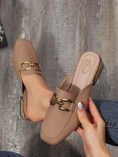 Khaki  Collar     Embellished   Women Shoes