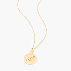 Let the spirit of your unique journey shine with the Luna Initial Pendant. Its fine construction and shining surface adds elegance and class to any look. Show off your individuality with the perfect pendant: Luna. Available in sterling silver, 24k gold vermeil or 24k rose gold plated silver Pendant size: 1/2" 18" gold filled cable chain with lobster claw closure Spring ring closure for sterling silver and rose gold plated SHIPPING NOTE - This custom item takes 2-3 weeks to produce from the order Yellow Gold Pendant Charm Necklace For Her, Yellow Gold Medallion Jewelry As A Gift For Her, Gold Plated Shiny Round Pendant Jewelry, Luxury Everyday Necklaces With Polished Finish, Gold Plated Jewelry With Shiny Round Pendant, Gold Plated Round Pendant With Shiny Finish, Yellow Gold Round Disc Charm Necklace As Gift, Yellow Gold Round Disc Charm Necklace For Gift, Fine Jewelry Yellow Gold Necklaces With Shiny Finish