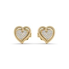 Sparkling and elegant, treat her to this set of stunning 1/10 carat white diamonds. Fashioned in 10k gold, each heart-shaped stud earrings is centered with a regal array of enhanced diamonds. Size: one size. Color: Yellow. Gender: female. Age Group: adult. Classic Heart Earrings With Diamond Accents For Formal Events, Classic Heart Earrings With Diamond Accents For Formal Occasions, Valentine's Day Fine Jewelry Diamond Earrings With Accents, Gold Classic Diamond Earrings For Valentine's Day, Classic Diamond Earrings For Anniversary On Valentine's Day, Classic Diamond Earrings For Valentine's Day Anniversary, Classic Heart Earrings With Diamond Accents For Anniversary, Anniversary Yellow Gold Heart Earrings With Diamond Accents, 14k Gold Diamond Earrings With Accents For Valentine's Day