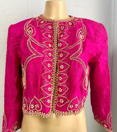 This elegant bolero jacket is handmade to perfection. This is for sure an stylish jacket for special events, parties, anniversaries, romantic dinners, red carpets, etc Glamorous Spring Wedding Blazer, Elegant Pink Long Sleeve Cropped Jacket, Glamorous Fitted Long Sleeve Blazer, Fitted Long Sleeve Blazer For Party Season, Elegant Fall Party Shrug, Elegant Party Shrug For Fall, Glamorous Fitted Party Outerwear, Elegant Pink Outerwear For Festive Occasions, Festive Party Blazer