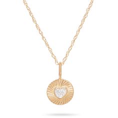 Mini Heart Diamond Medallion Necklace – STONE AND STRAND Modern 14k Gold Heart Jewelry, Fine Jewelry Diamond Necklace With Heart Charm, Luxury Everyday Heart Pendant Jewelry, Modern Heart Pendant Jewelry For Anniversary, Modern Everyday Heart Pendant Jewelry, Luxury Heart Pendant Jewelry For Everyday, Modern Everyday Jewelry With Heart Pendant, Diamond Jewelry With Timeless Design For Gift, Minimalist Heart Cut Jewelry With Polished Finish