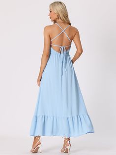 Shop Allegra K for Smocked Backless Sleeveless Solid Lace-Up Summer Maxi Dress Sundress you are looking for, get more women's Dresses for yourelf. Order now! Free Returns! Blue Backless Sleeveless Summer Dress, Blue Backless Sleeveless Dress For Summer, Spring Sundress With Crisscross Straps, Light Blue Sleeveless Beach Dress With Spaghetti Straps, Beach Sundress With Sleeveless Crisscross Straps, Beach Sleeveless Sundress With Crisscross Straps, Spring Beach Maxi Dress With Crisscross Straps, Blue Ruched Maxi Dress For Summer, Blue Ruched Summer Maxi Dress