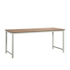 This 72” x 30” table desk from the Bergen Circle™ collection is the ideal mid-sized table desk for any home or work office. This 72-inch desk features impact resistant, high-grade thermoplastic edges and a melamine top surface that is heat, stain, and scratch resistant so your furniture is protected as you complete the toughest of jobs. Whether you are checking off your to-do list or writing an important email, this commercial office desk is designed to support you. Finished on all sides, this melamine office desk will look polished from all angles. Finished in Kiln Acacia™ with a durable, powder coated metal frame, this commercial office table brings style and enhanced design to your office. We hope you like what you see. Sauder designers travel the world and bring back the best and lates Dining Table As A Desk, High Desk, Office Table Desk, Circle Table, Computer Table, Commercial Office, Office Furniture Desk, Office Table, Commercial Furniture