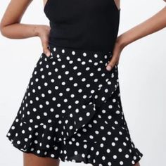 Brand: Zara New With Tags Size L Color: Black & White Side Hidden Zip Made In Cambodia 100% Viscose Smoke Free/Pet Friendly Home. Estimated Measurements: Waist 30in Rise 15in Inseam 2in Leg Width 11in Chic Polka Dot Summer Skirt, Summer Polka Dot Mini Bottoms, Chic Polka Dot Skirt For Spring, Polka Dot Lined Summer Skirt, Spring Chic Polka Dot Skirt, Elegant Polka Dot Skirt For Summer, Elegant Polka Dot Summer Skirt, Trendy Polka Dot Skirt For Summer, Trendy Polka Dot Summer Skirt