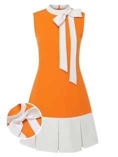 Orange 1960s Crew Bowknot Sleeveless Dress 1965 Fashion Women, 1960s Fashion Women Classy, 1960s Style Dress, 1960s Fashion Women, Fantasy Inspo, 60’s Fashion, Oc Outfits, 1960s Outfits, Mod Look