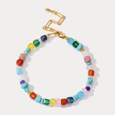 Add a pop of color to any outfit with our Colorful Seed Bead Bracelet. The vibrant pastel colors are refreshing and perfect for summer. Wear it to a party, beach, or music festival and and you'll be cheered up. This adorable bracelet is sure to make you stand out while receiving others' compliments. Find your perfect shade of color and embrace the calming energy of summer! DETAILS Plating: 18K Gold Materials: 18K Gold on Brass, Natural Stones Measurements: Length: 6.69"(17cm) + Extender: 1.57"(4 Multicolor Bohemian Bracelet For Spring, Bohemian Beaded Bracelets For Spring Vacation, Pastel Colorful Beads Bracelets As Gift, Summer Beaded Bracelets With Large Beads, Pastel Colorful Beads Bracelet As Gift, Pastel Bracelets With Colorful Beads For Gift, Green Beaded Friendship Bracelet For Vacation, Green Friendship Bracelets With Colorful Beads For Vacation, Bohemian Rainbow Bracelets With Letter Beads