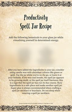 Productivity Spell Jar, Productivity Spell, Money Spell Jar, Happiness Spell, Fertility Spells, Book Of Shadows Grimoire, Witchcraft Herbs, Mental Health First Aid, Money Spell