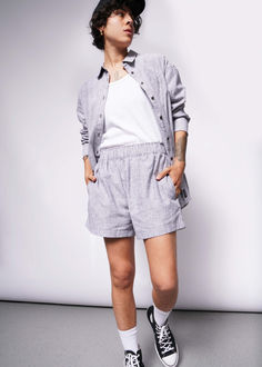 Elevate Your Summer Wardrobe with Wildfang's Essential Linen Elastic Waist Short! ☀️ Stay cool and stylish in these breezy shorts crafted from premium linen fabric. With their elastic waistband and relaxed fit, they're perfect for all-day comfort and effortless style. Whether you're lounging at the beach or exploring the city streets, these shorts will keep you looking and feeling cool. Shop now and embrace laid-back luxury with Wildfang! #Wildfang #EssentialLinenShort #SummerStyle Gender Neutral Clothes, Linen Short, Summer Chic, Elastic Waist Shorts, Shine On, Linen Shorts, City Streets, Summer Wardrobe, Workout Shorts