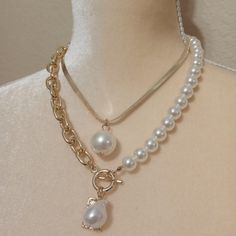 Pearl Gold Tone Chain Necklace Pearl Chain Necklace, Ankle Chain, Pearl Chain, Cute Jewelry, Ring Bracelet, Womens Jewelry Necklace, Necklaces Bracelets, Chain Necklace, Gold Tones