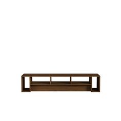 a wooden shelf sitting on top of a white wall